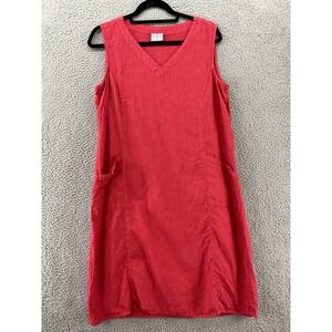 Color Me Cotton Dress Womens Medium Red Linen Sleeveless V Neck Pockets USA
